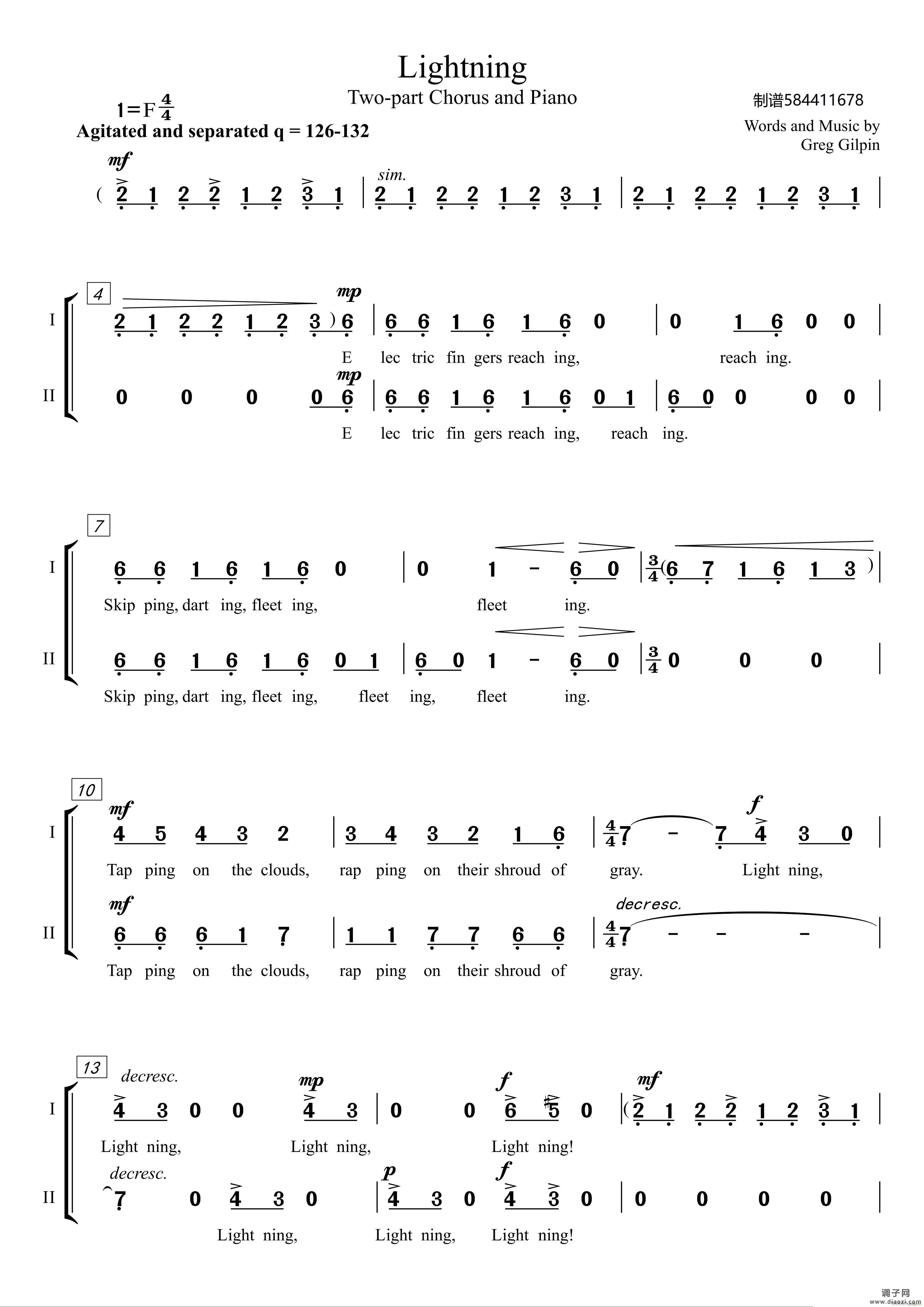 Lightning闪电二声部合唱谱