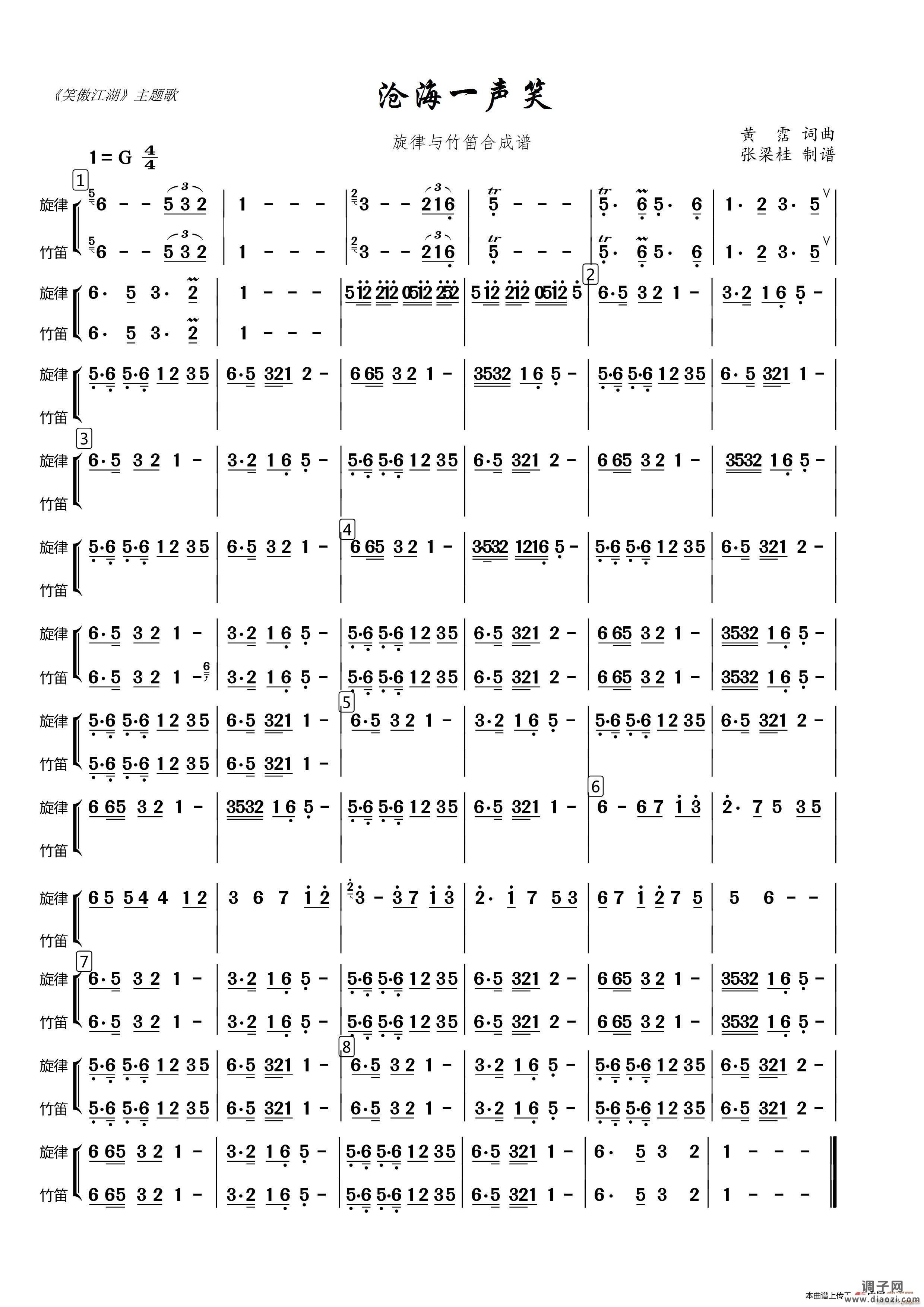 沧海一声笑（旋律与竹笛合成谱）