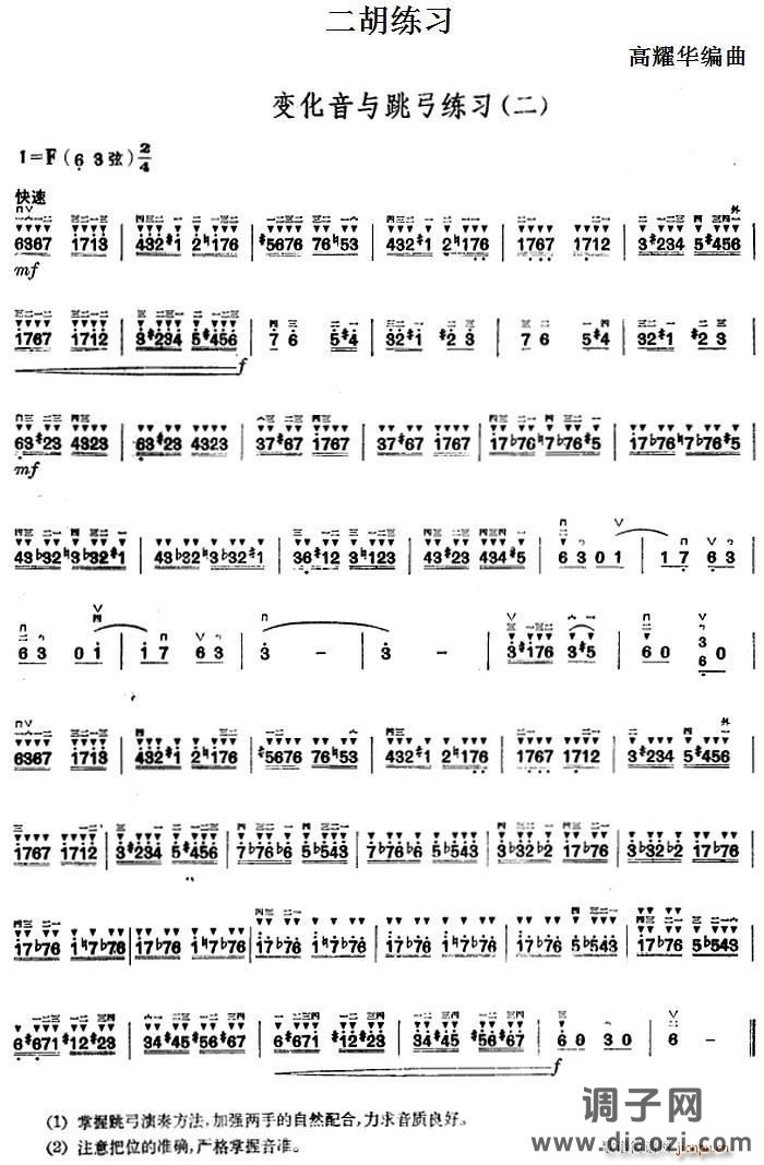 二胡练习 变化音与跳弓练习（二）