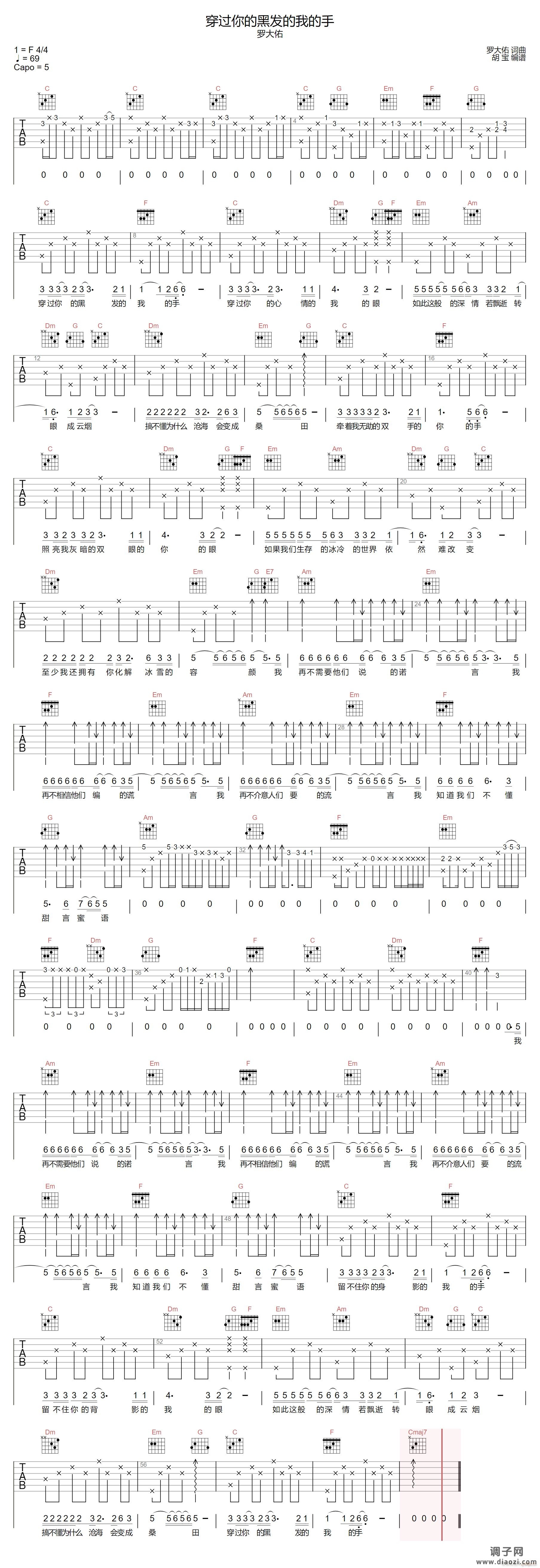 穿过你的黑发的我的手 （ 罗大佑 C调）