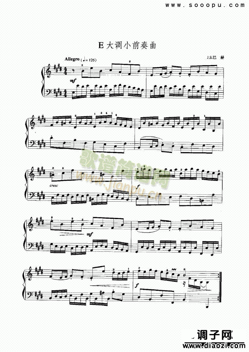 E大调小前奏曲 键盘类 手风琴