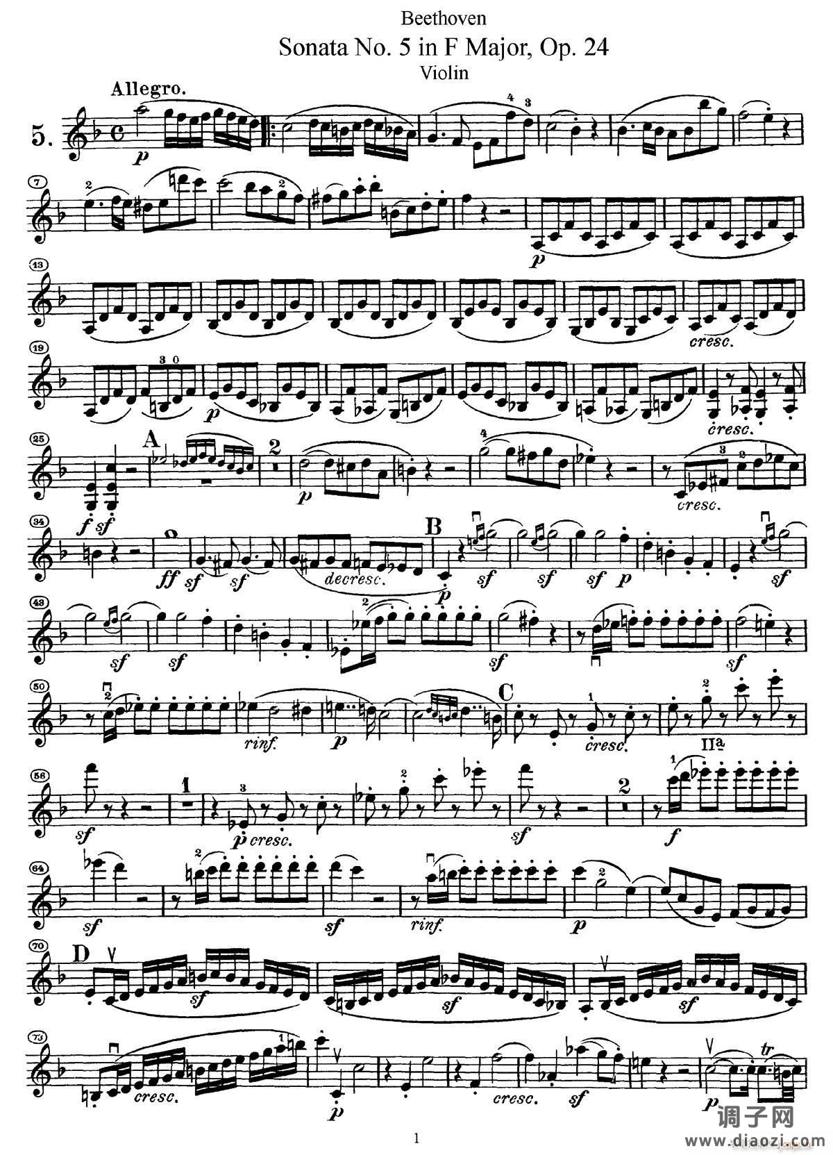 Sonata No 5 in F Major Op 24（F大调第五小提琴奏鸣曲）