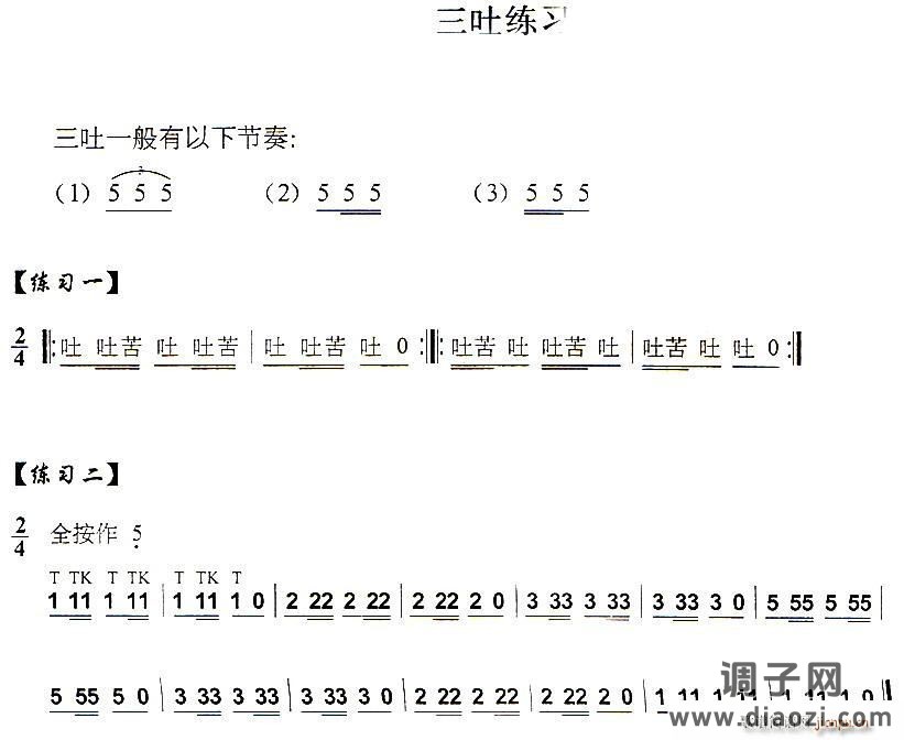 葫芦丝技巧练习之十一 三吐音练习