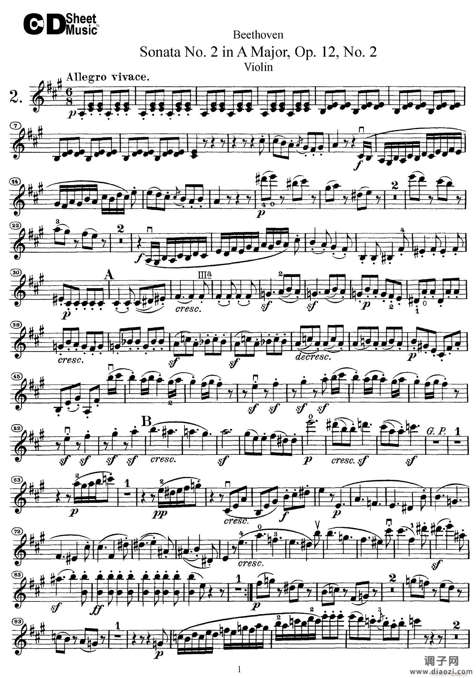 A大调第二小提琴奏鸣曲（Sonata No 2 in A Major Op 12 No 2）