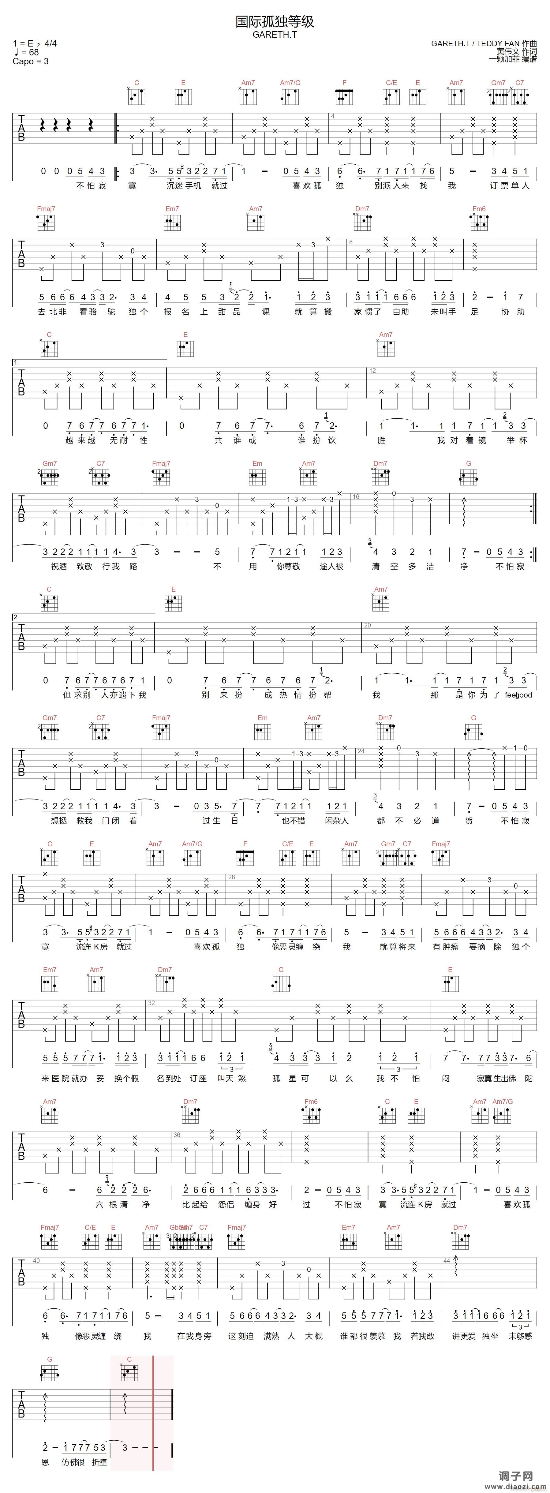 国际孤独等级 ( T C调原版)