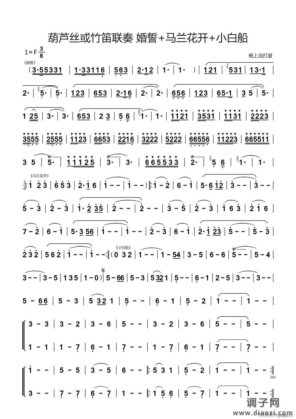 葫芦丝或竹笛联奏 婚誓 马兰花开 小白船