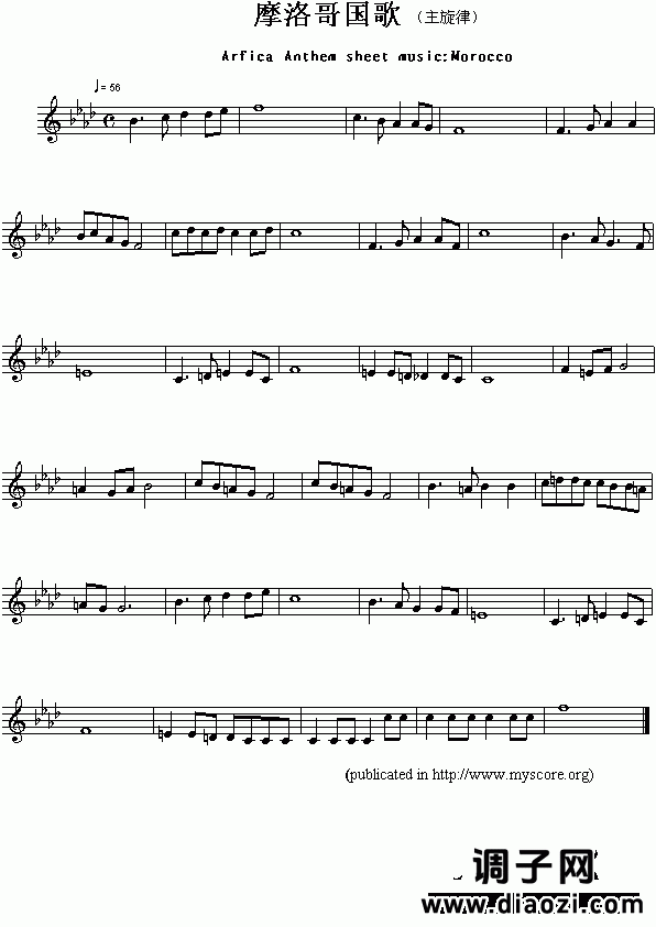 各国国歌：摩洛哥（Arfica Anthem sheet music:Morocco）
