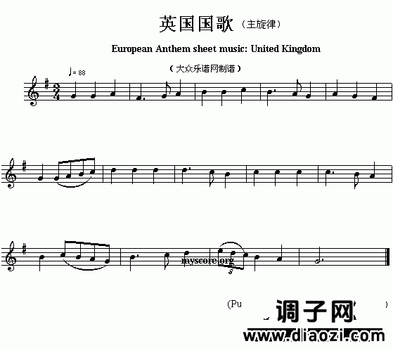 欧洲各国国歌曲谱：英国（European Anthem sheet music:United Kingdom）