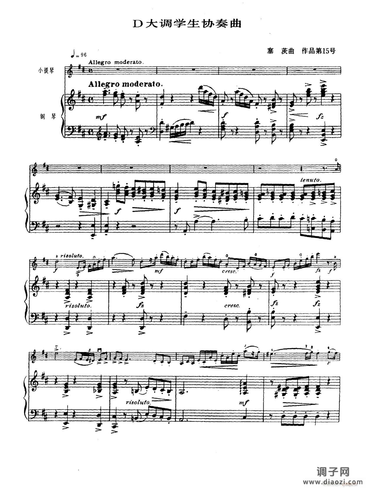 D大调学生协奏曲（塞茨作品第15号）