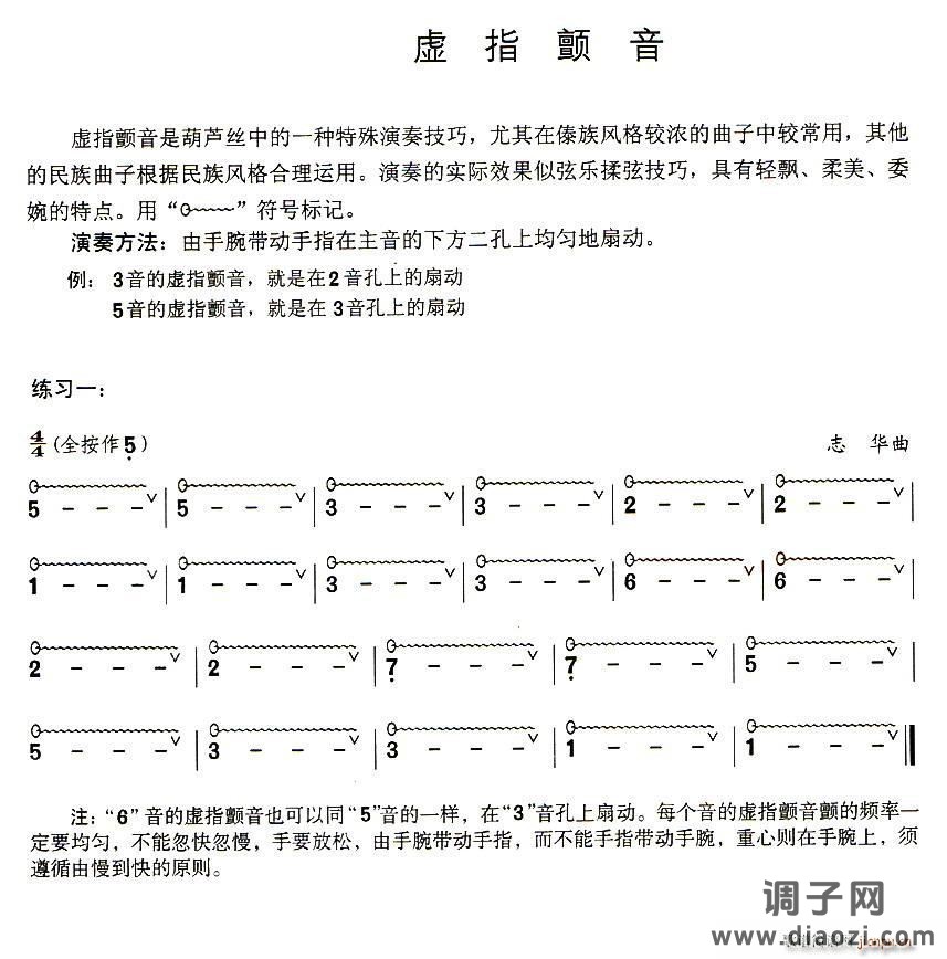 葫芦丝技巧练习之三 虚指颤音练习