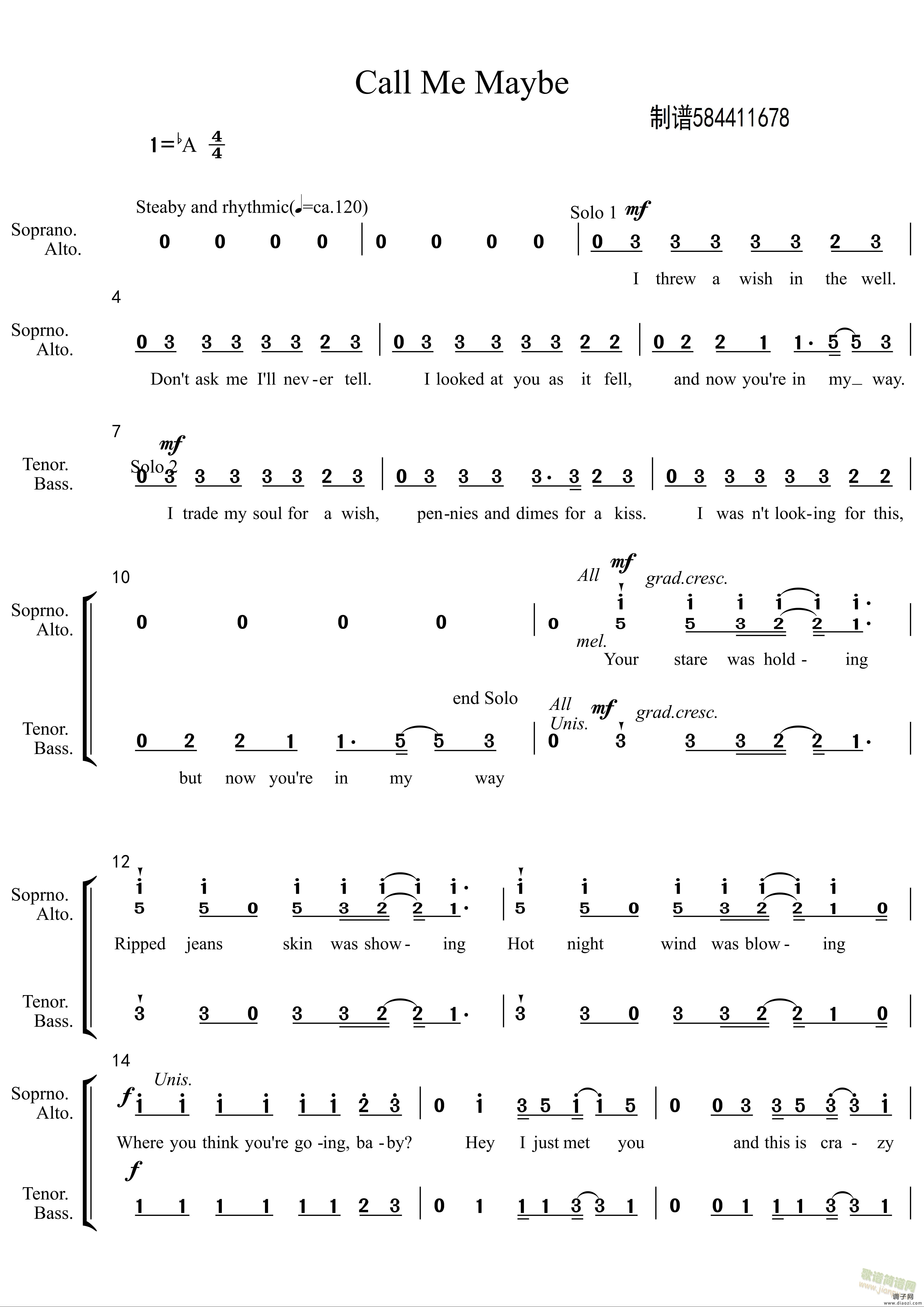 Call Me Maybe混声合唱谱