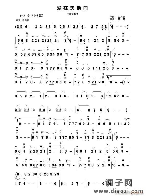 爱在天地间（二胡演奏谱）