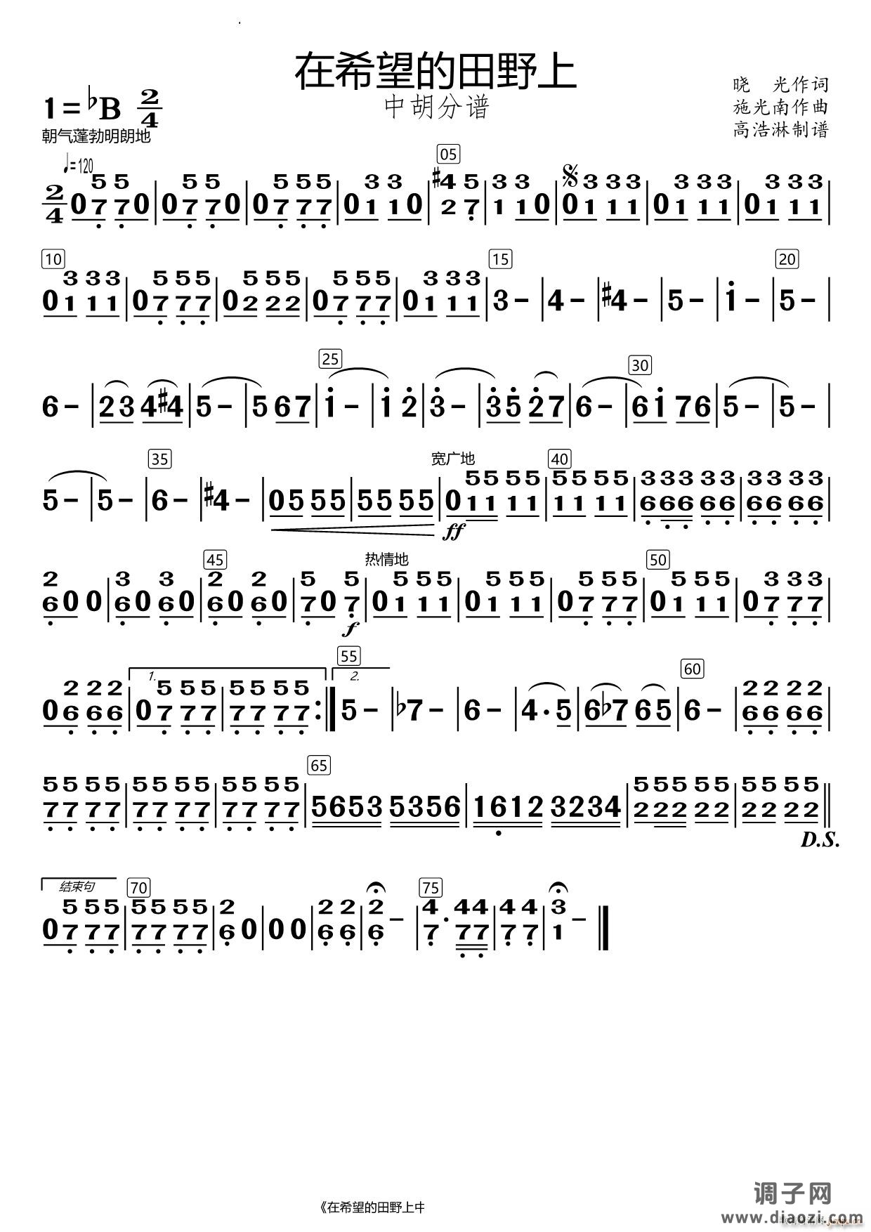 在希望的田野上中胡分谱