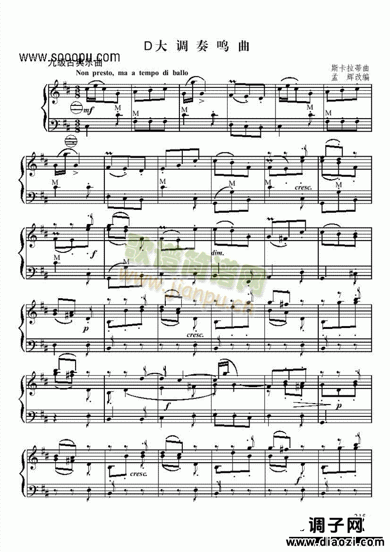 九级古典乐曲《D大调奏鸣曲》 键盘类 手风琴