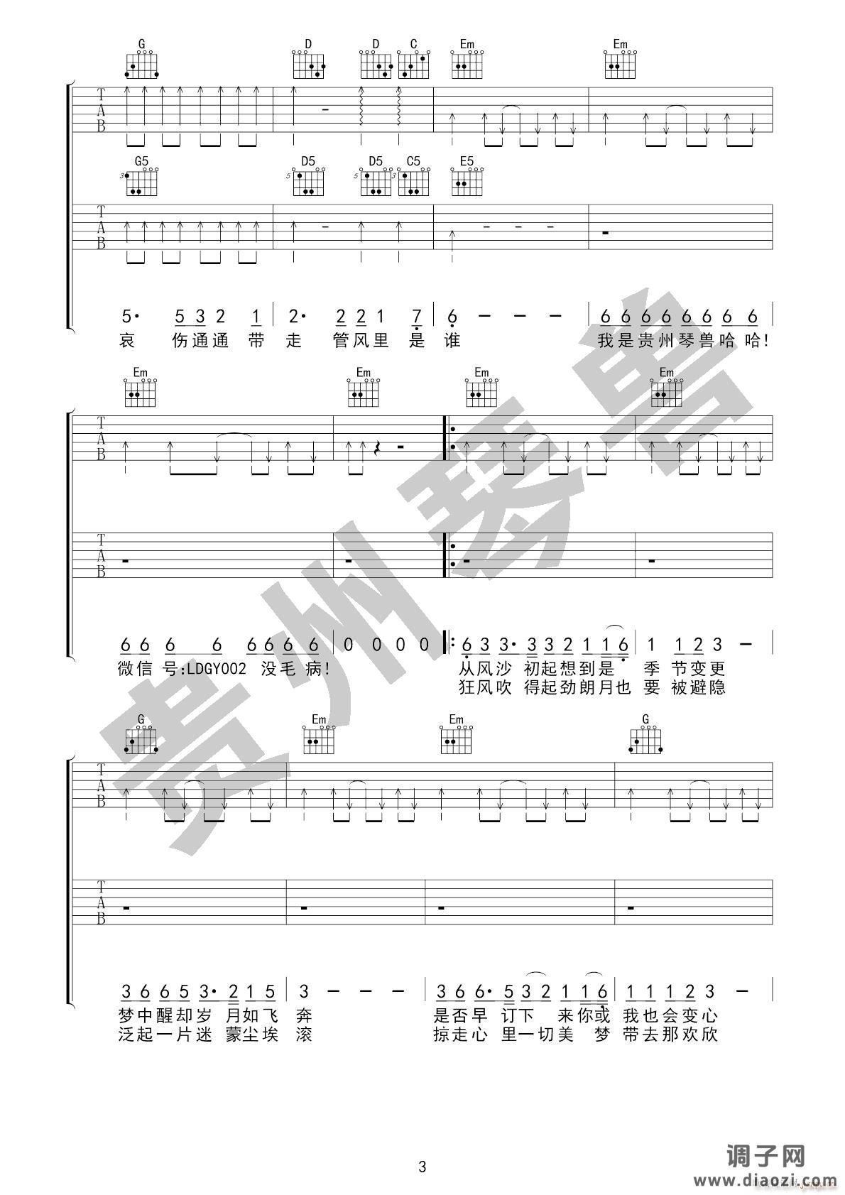 风的季节 ( G调指法原版编配)