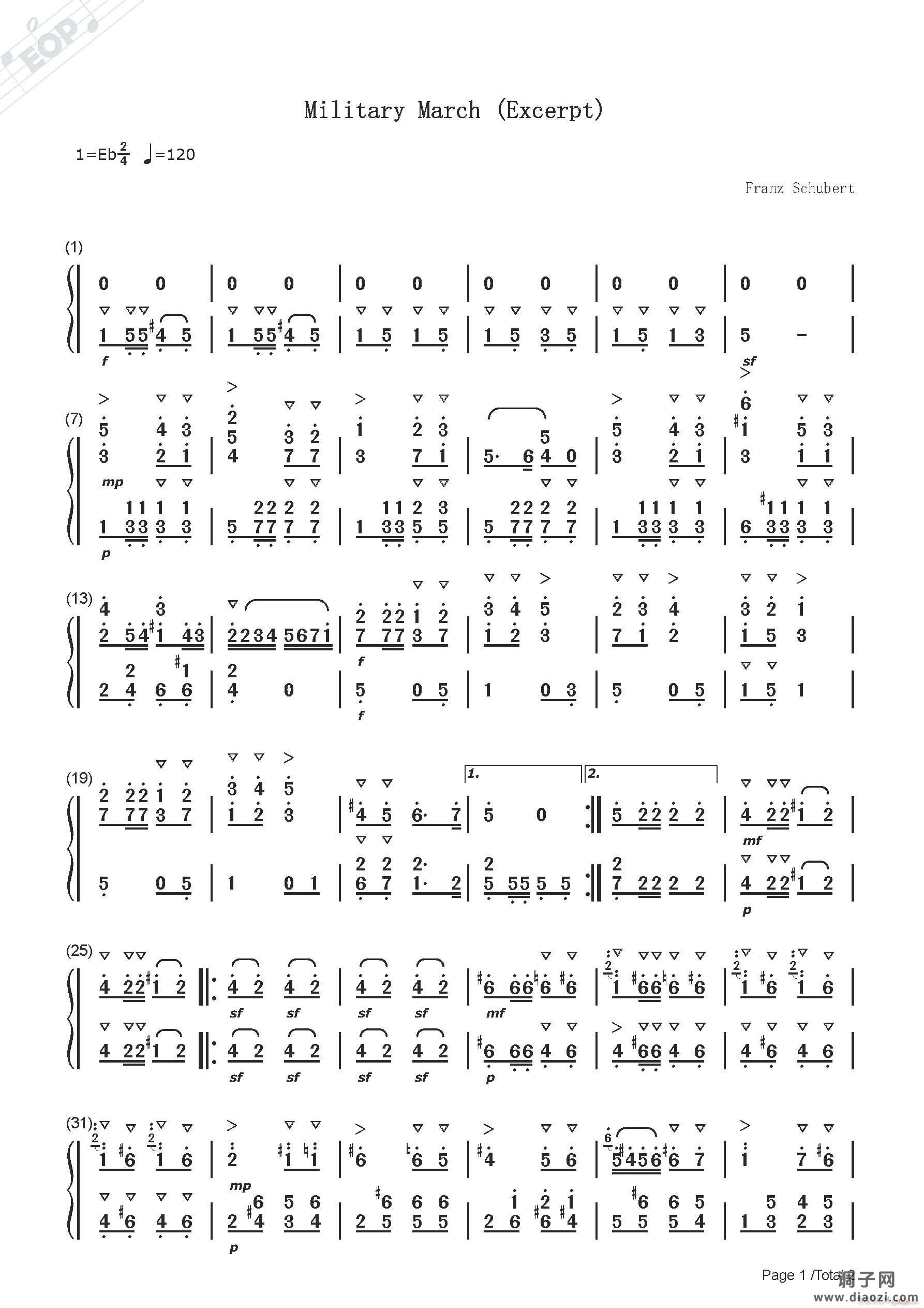 舒伯特 军队进行曲（钢琴 节选）