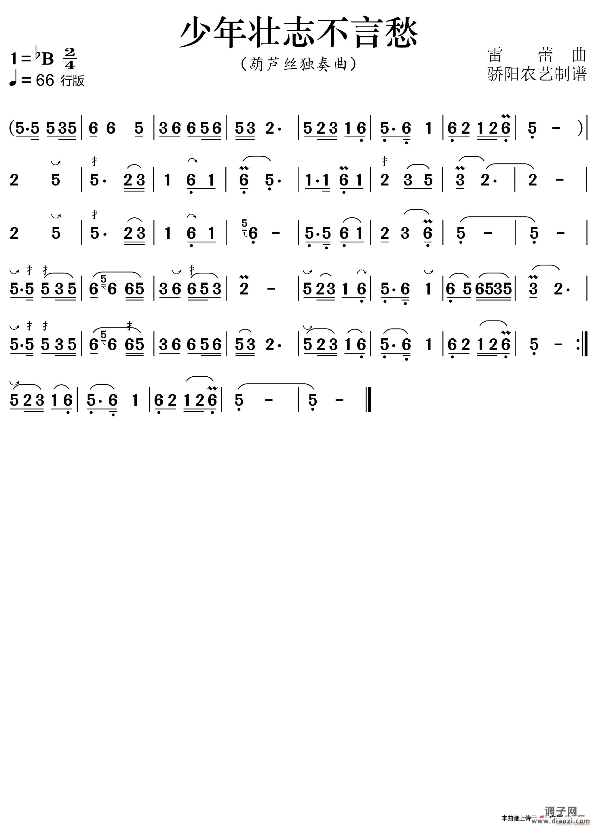 少年壮志不言愁（葫芦丝曲 降B调伴奏）