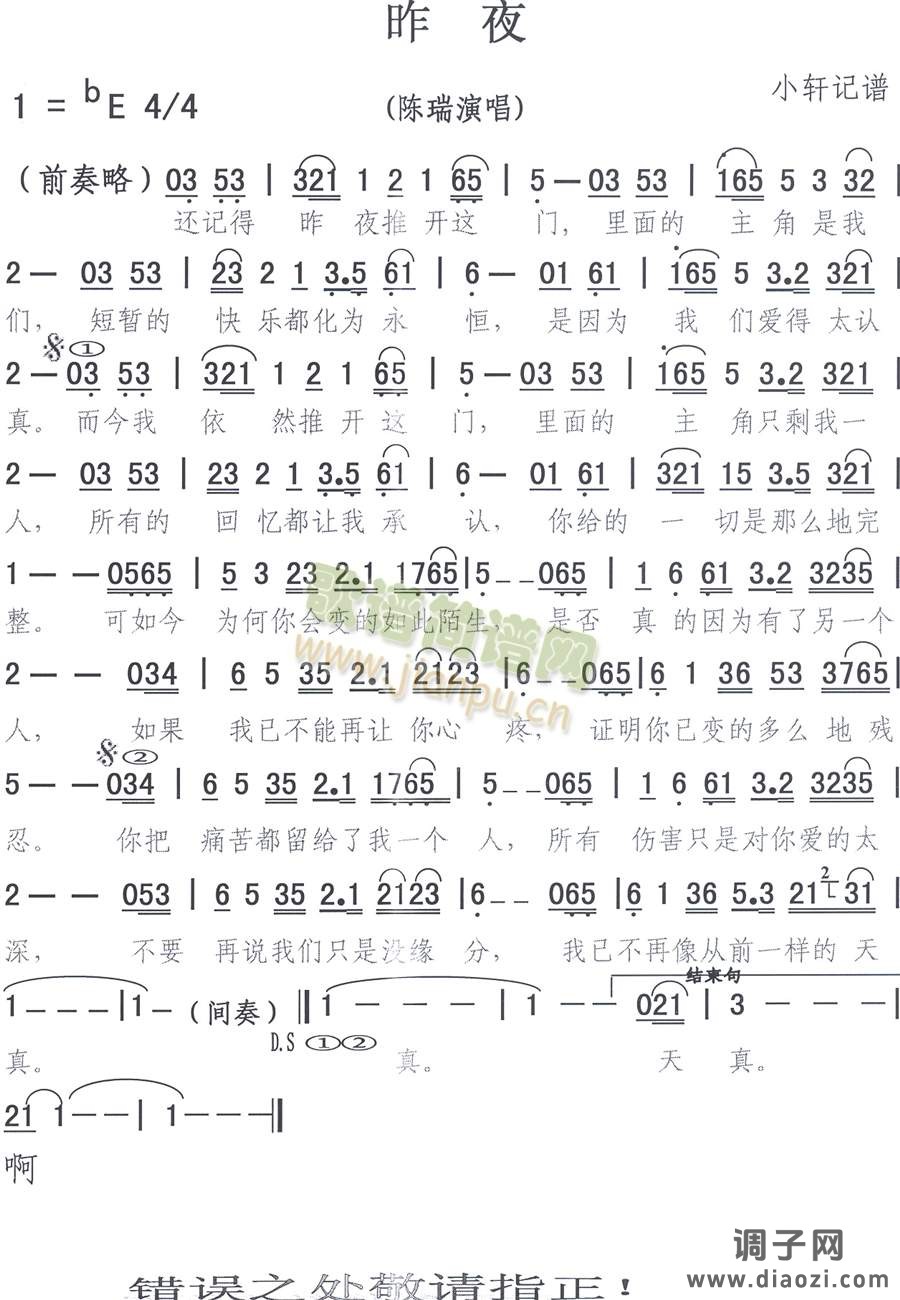 昨夜(陈瑞演唱)