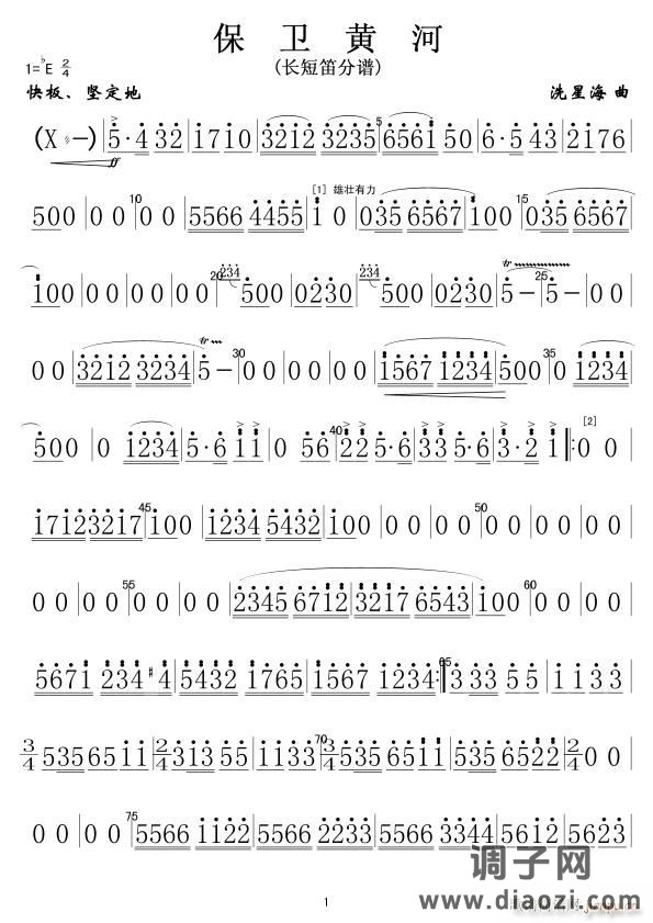 保卫黄河(军乐曲长短笛分谱)简01