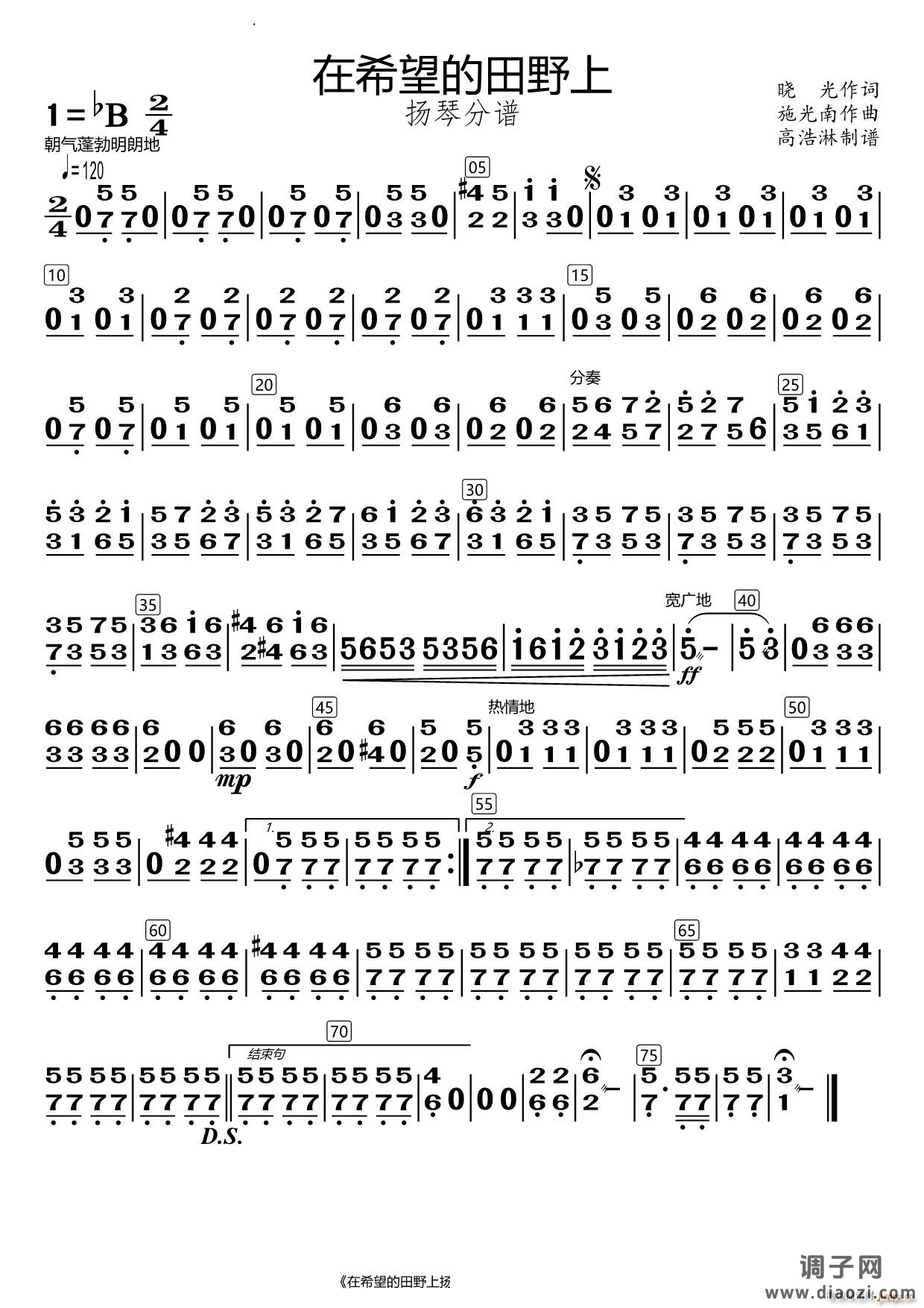 在希望的田野上扬琴分谱