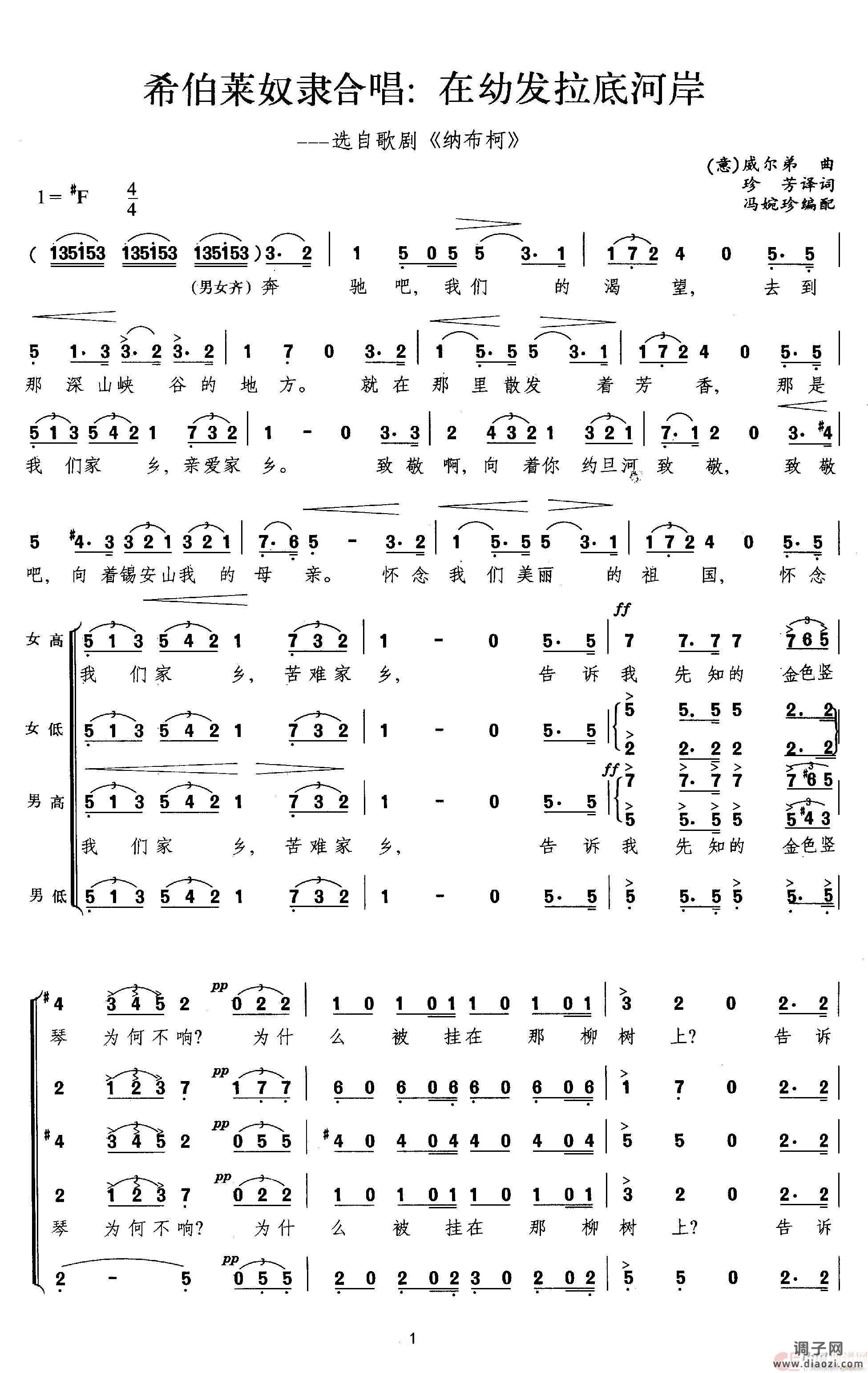 希伯莱奴隶合唱 在幼发拉底河岸（选自歌剧《纳布柯》）