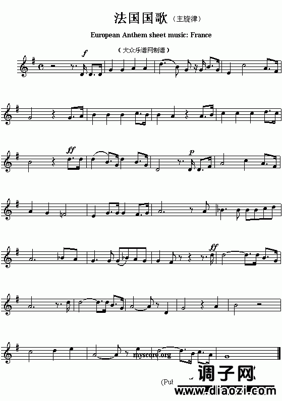 欧洲各国国歌曲谱：法国（European Anthem sheet music:France）