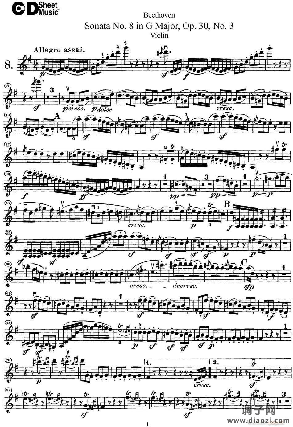 Violin Sonata No 8 in G Major Op 30 No 3