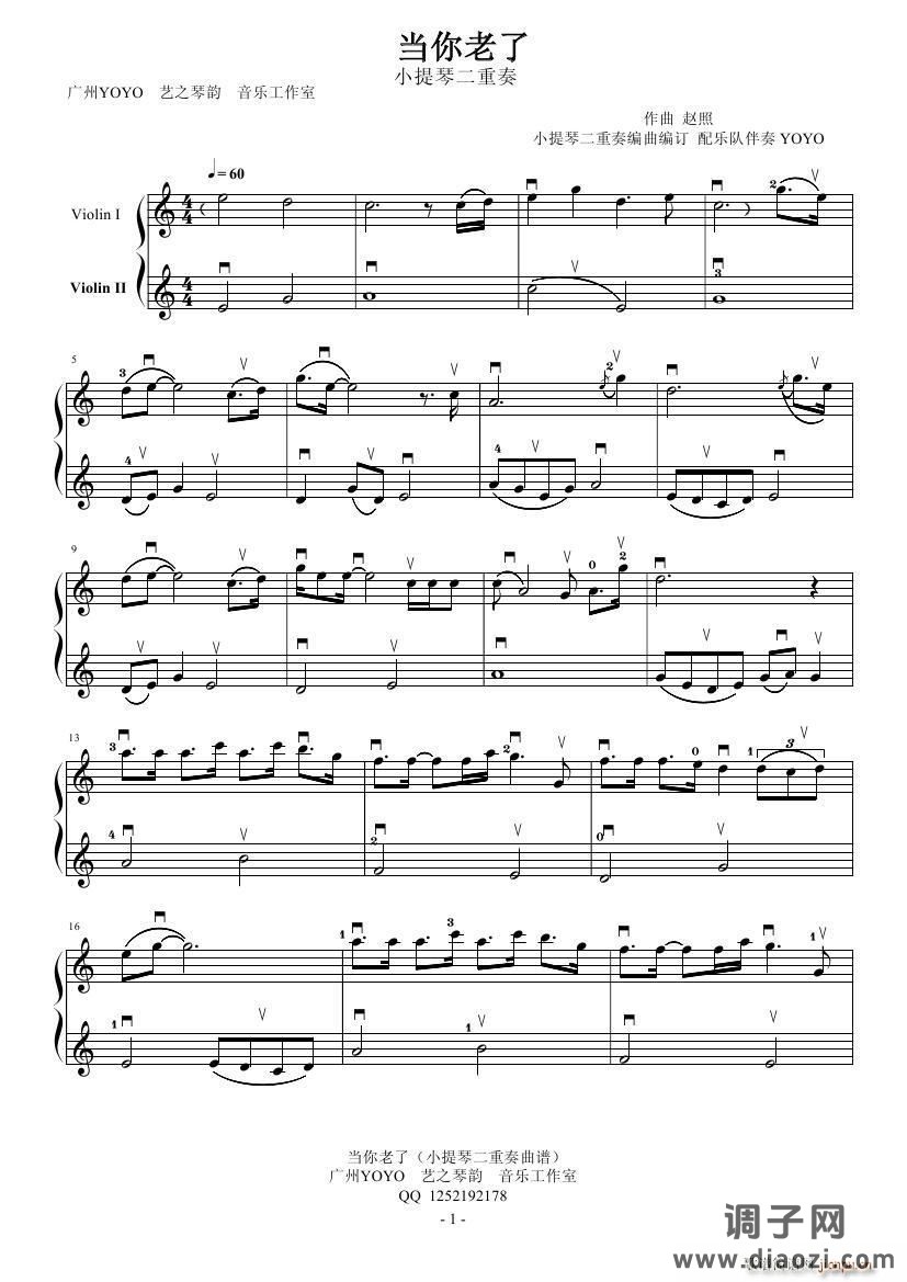 当你老了 （小提琴二重奏）