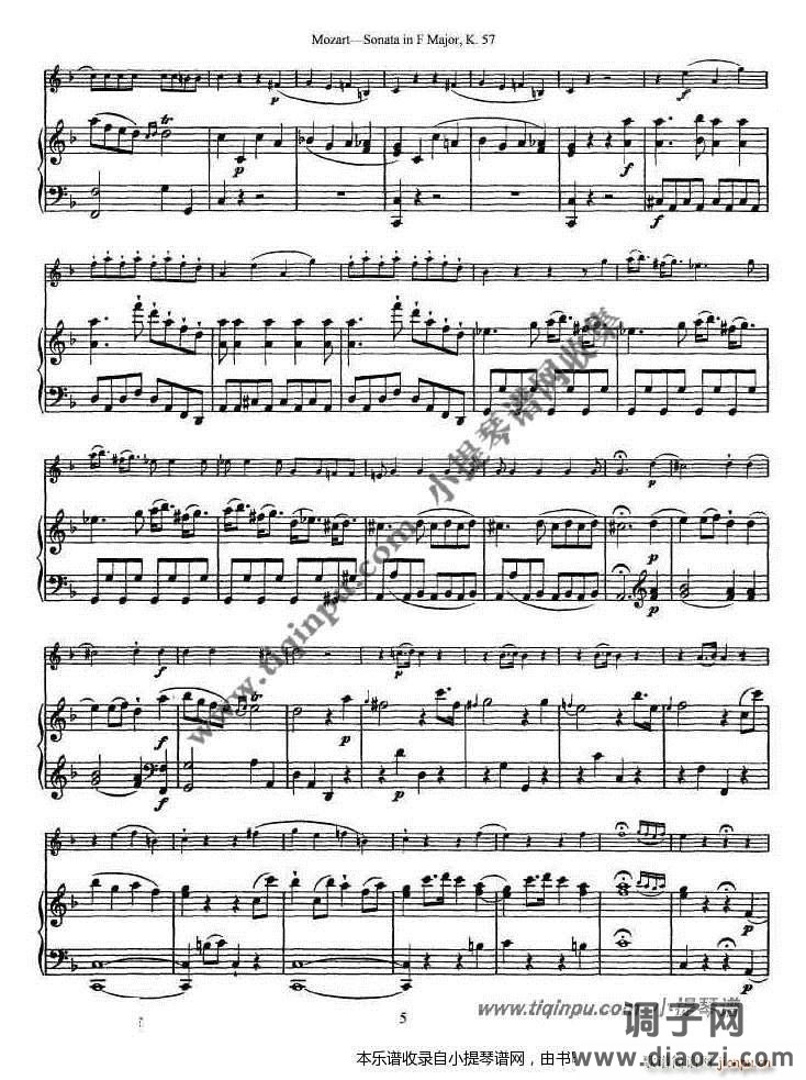 莫扎特小提琴奏鸣曲F大调（k 57）钢伴谱