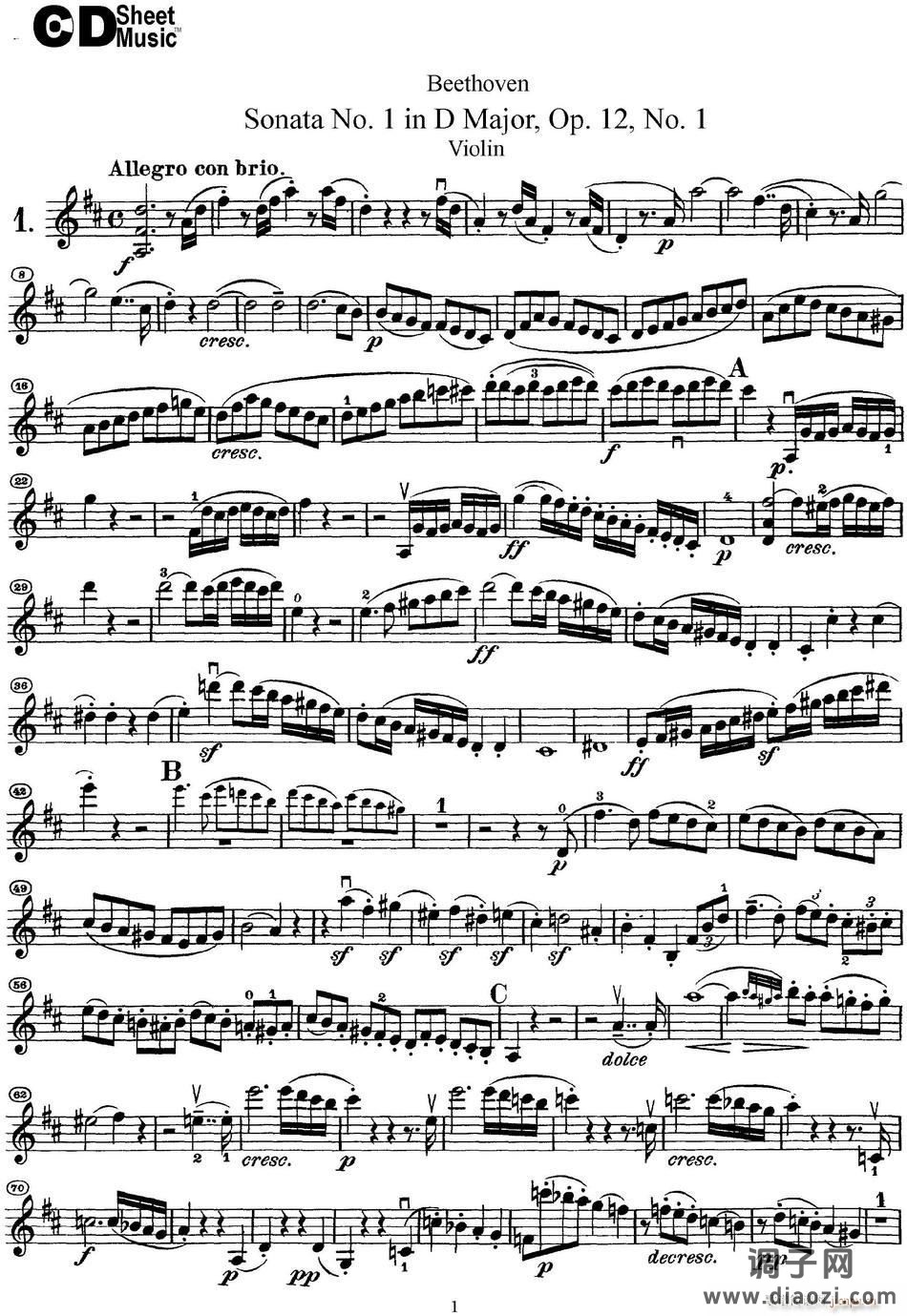 Violin Sonata No 1 in D Major Op 12 No 1