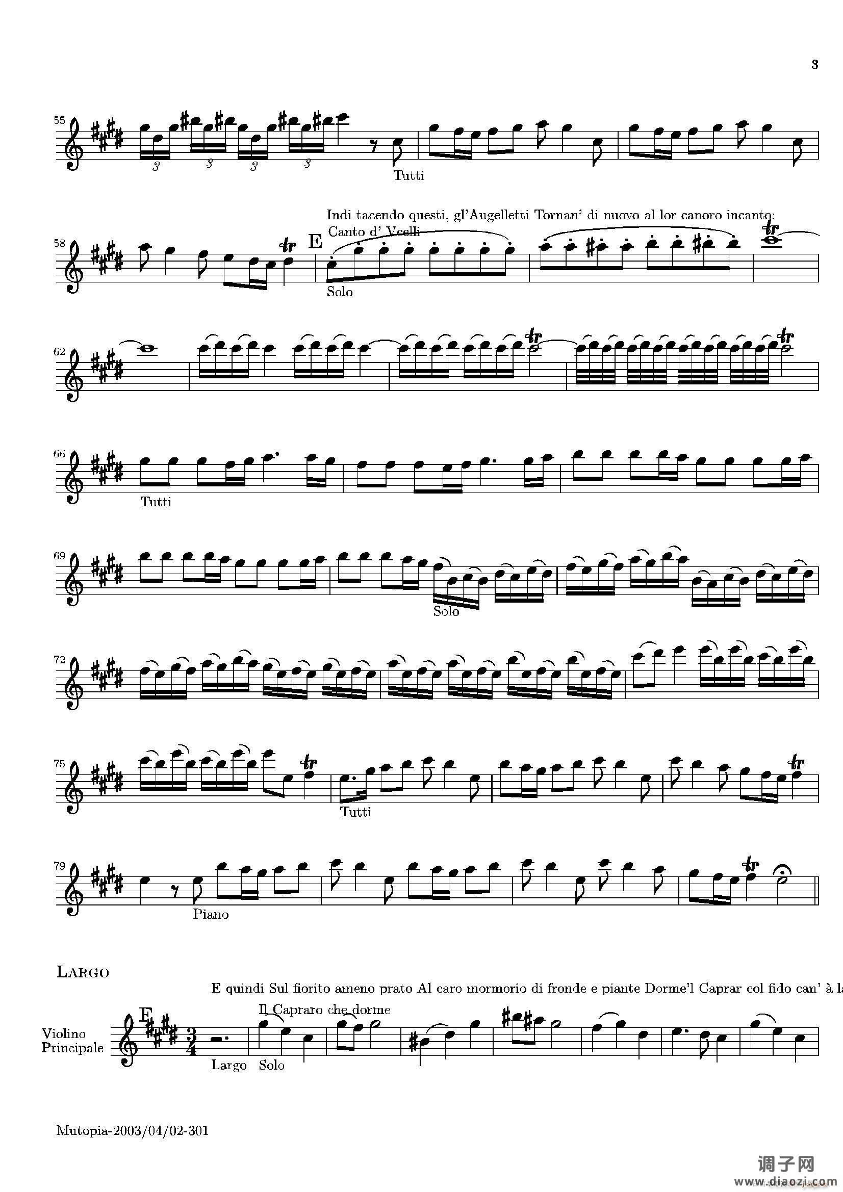 La Primavera Spring（四季 春）（小提琴分谱）