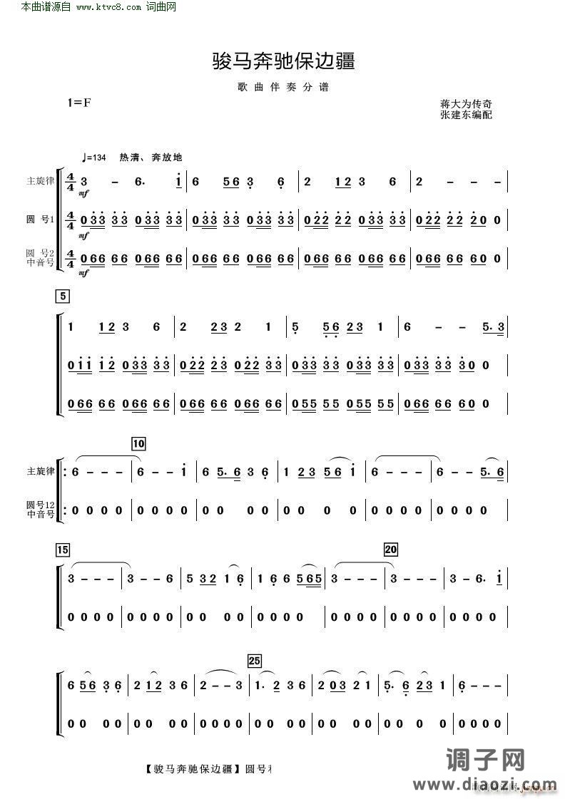 骏马奔驰保边疆(歌曲伴奏分谱)