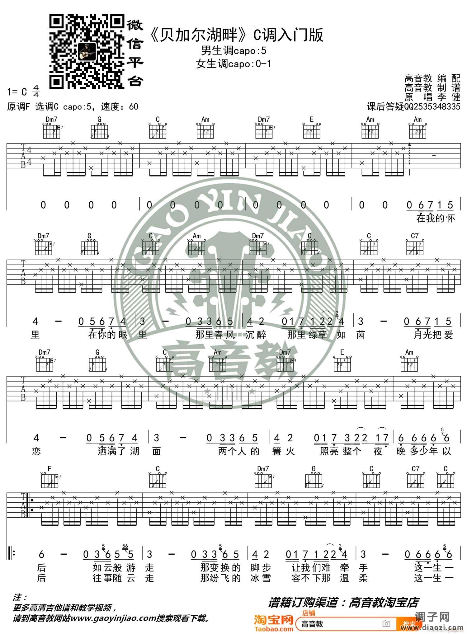 贝加尔湖畔 ( C调简单版编配)