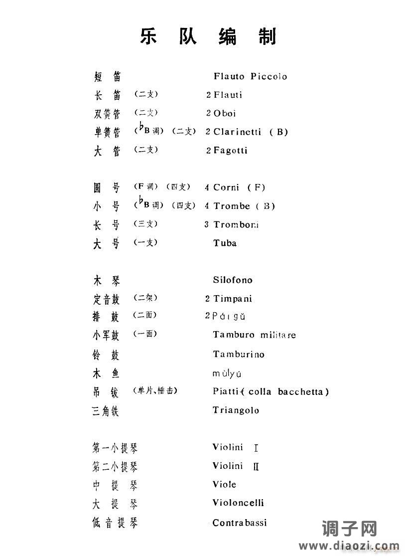北京喜讯到边寨(管弦乐 )乐队编制