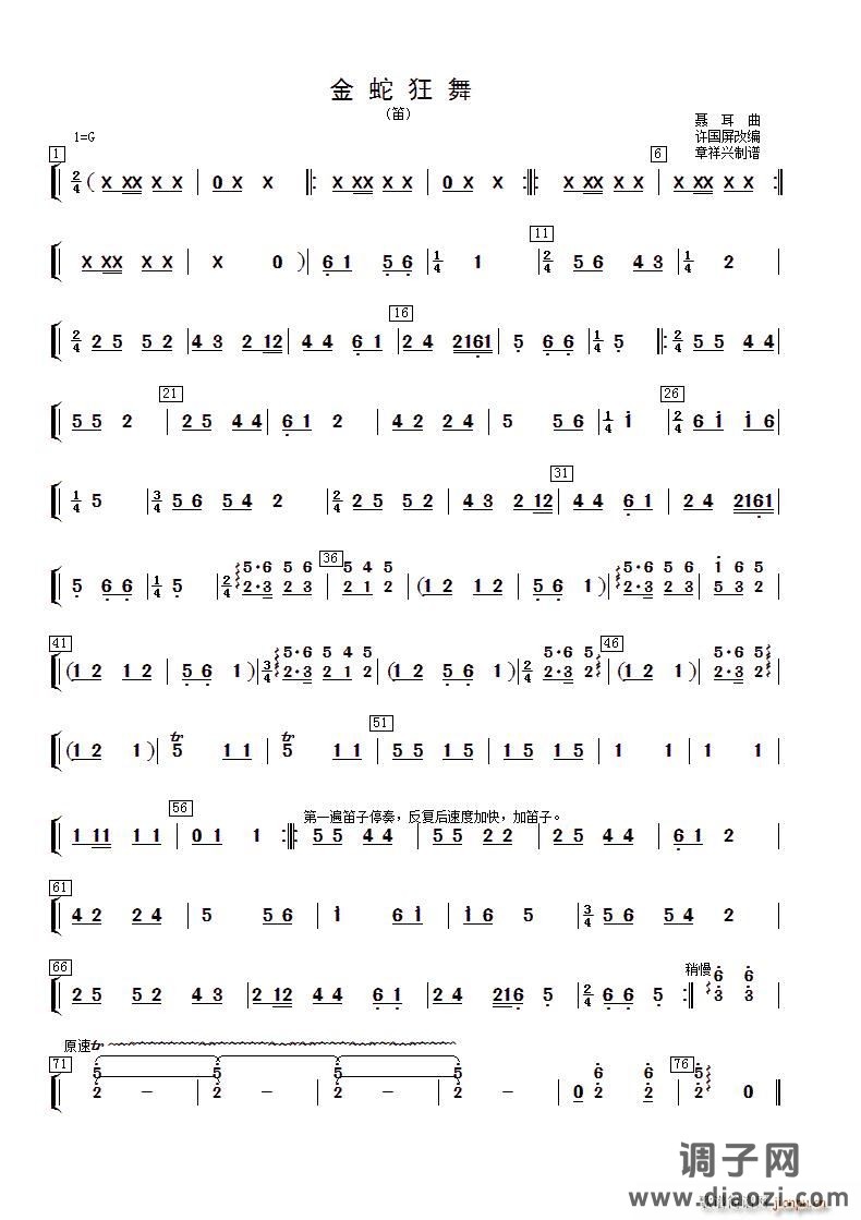 金蛇狂舞（笛分谱）