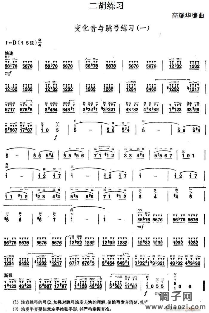 二胡练习 变化音与跳弓练习（一）