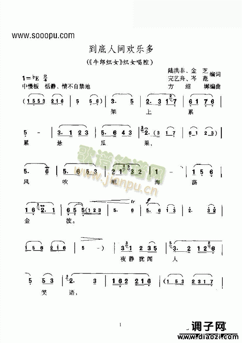 黄梅戏—到底人间欢乐多—彩腔 其他类 戏曲谱