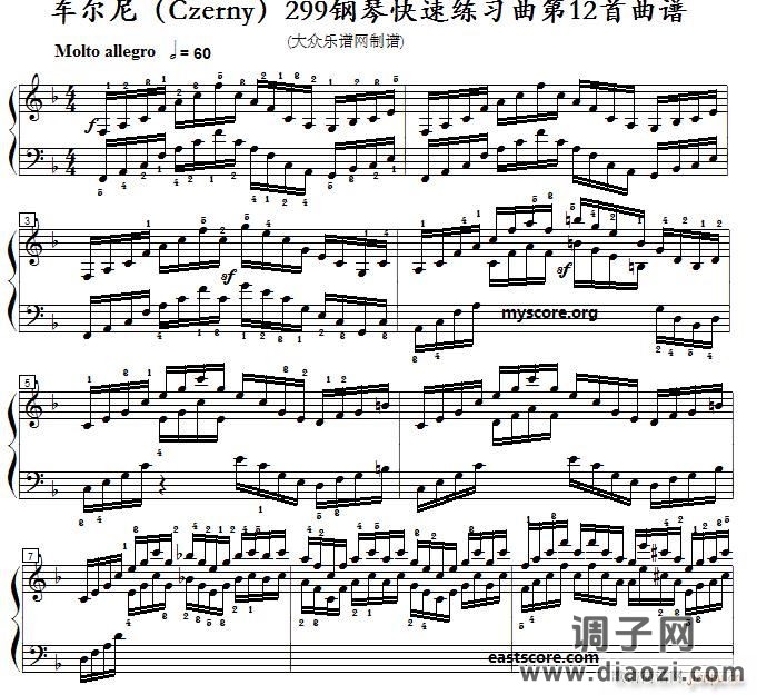 车尔尼《 钢琴快速练习曲》(Czerny 299)第12首 及练习提示