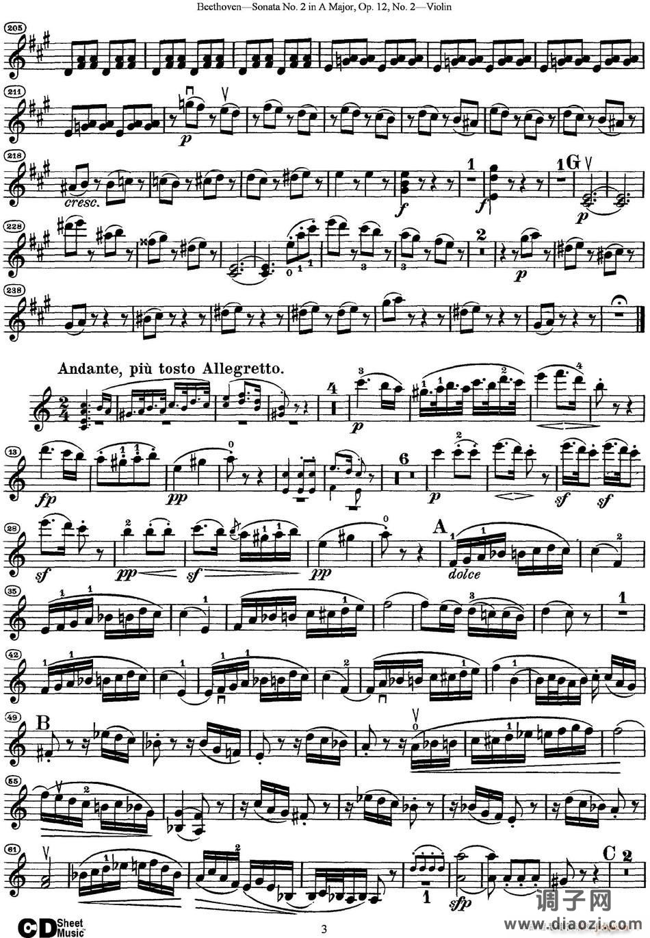 Violin Sonata No 2 in A Major Op 12 No 2