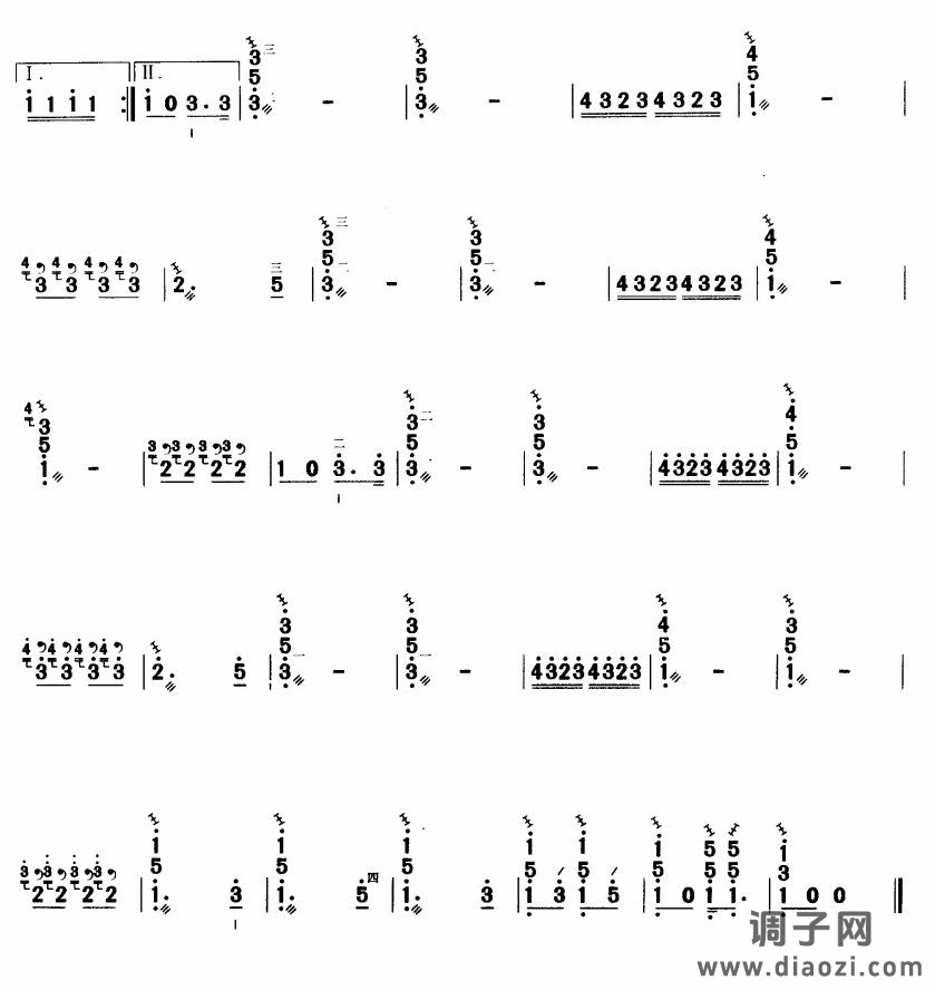 土耳其进行曲(三弦曲谱）