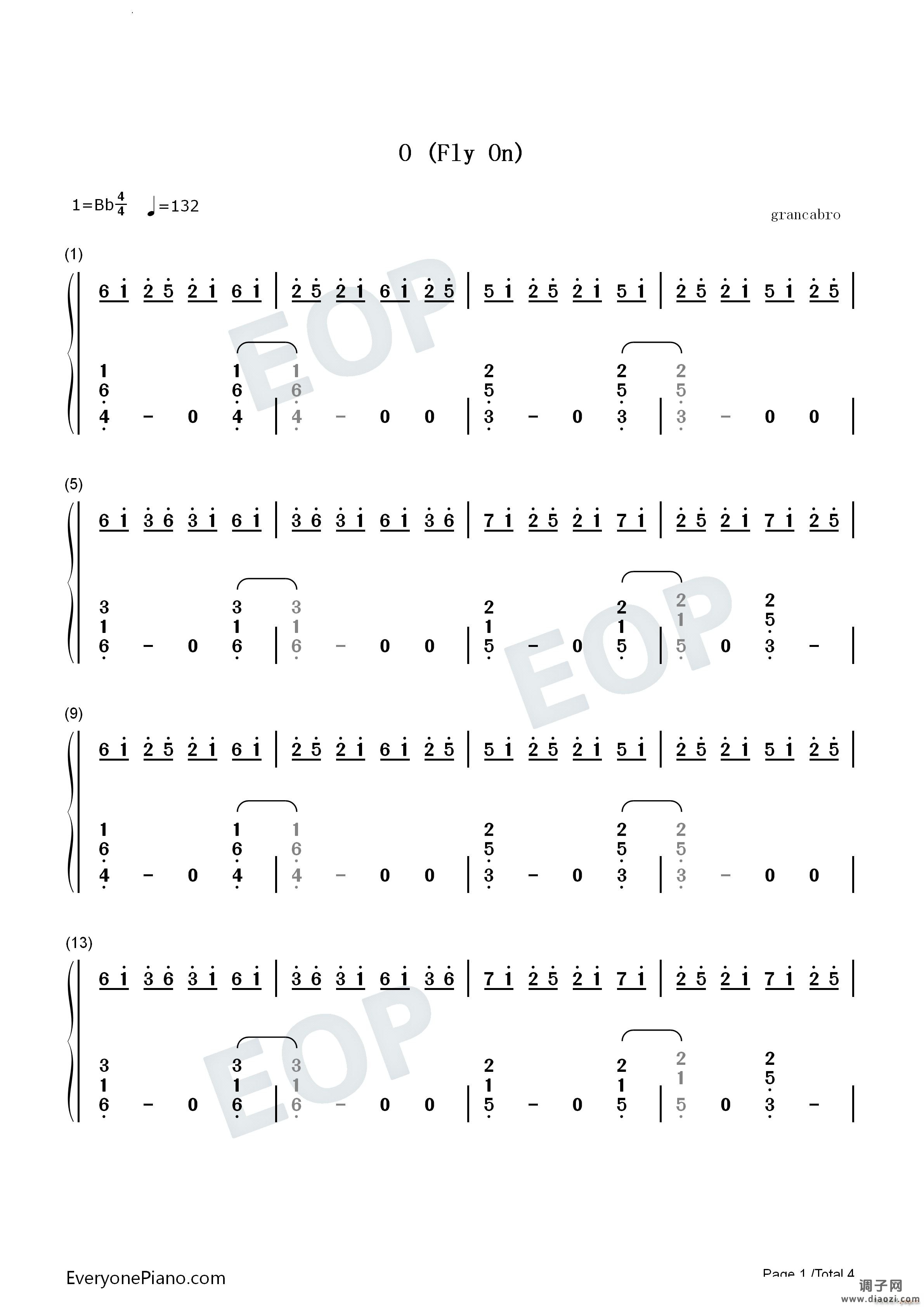 O-Fly On简单伴奏谱