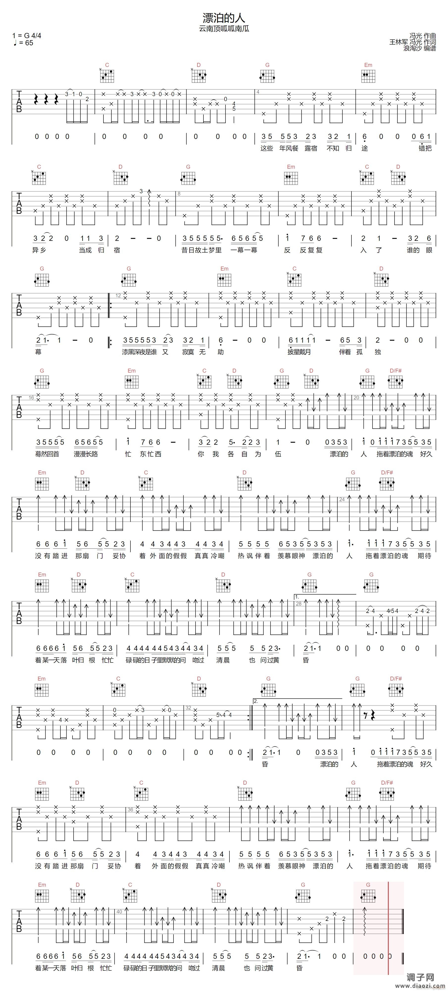 漂泊的人 （ G调原版）