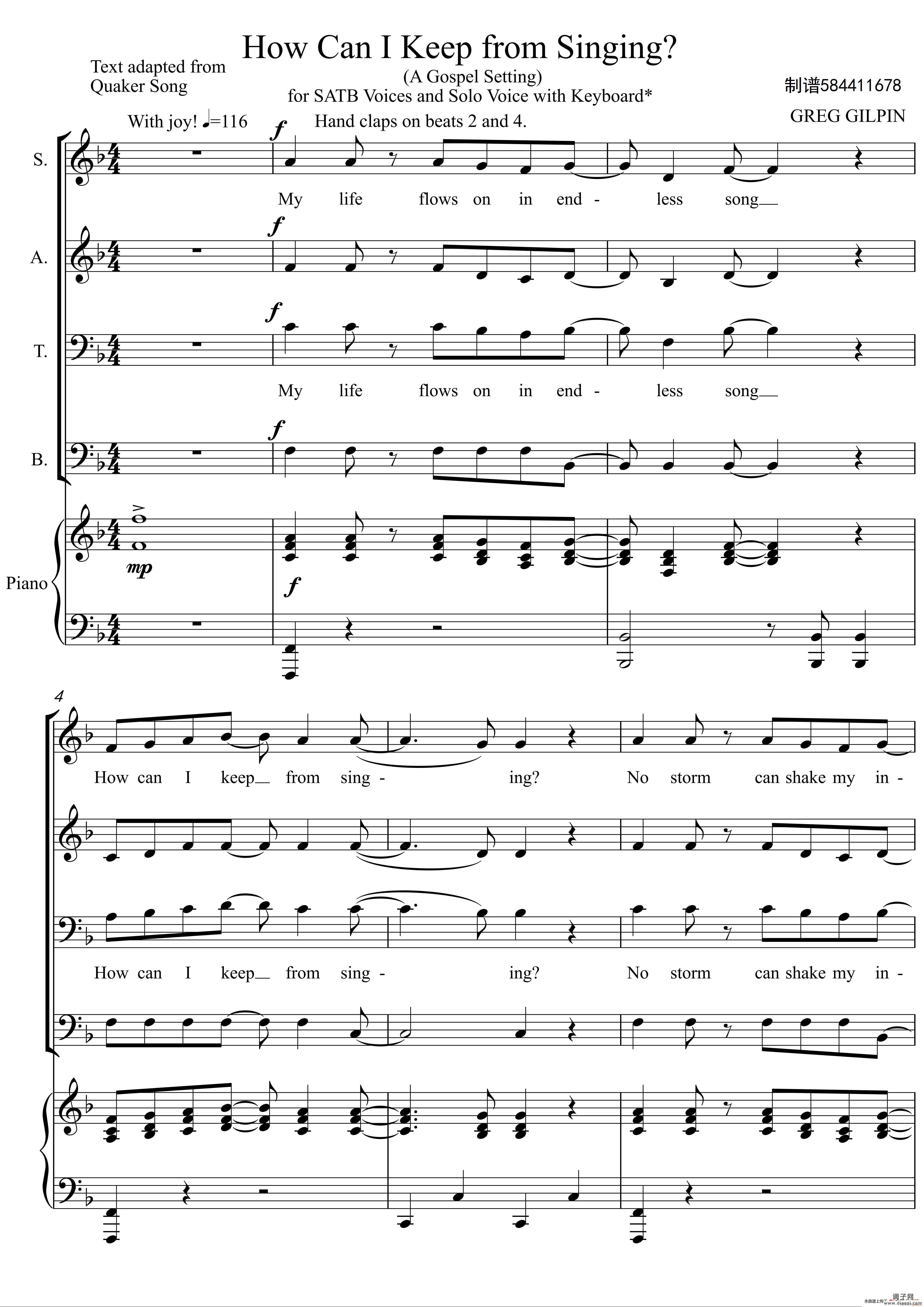 How Can I Keep from Singing合唱谱（我怎能不歌唱）