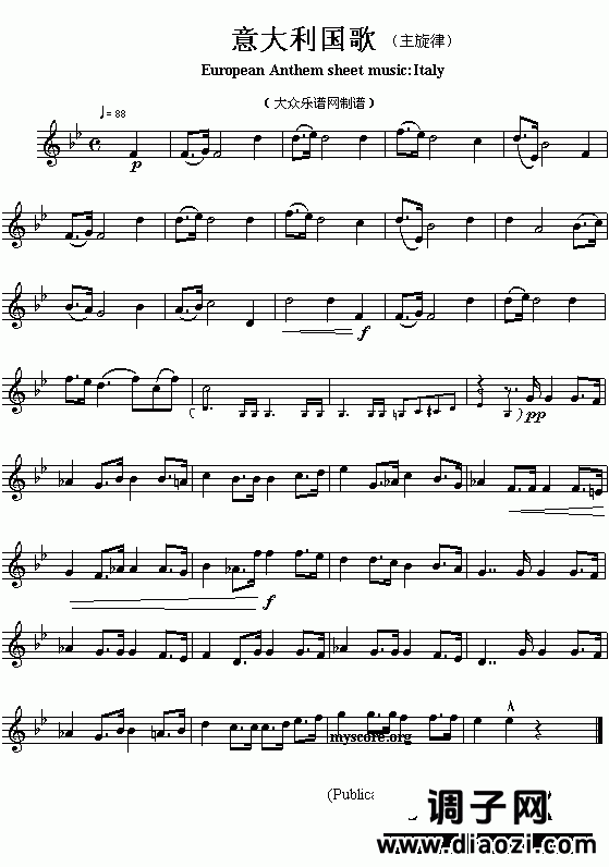 欧洲各国国歌曲谱：意大利（European Anthem sheet music:Italy）