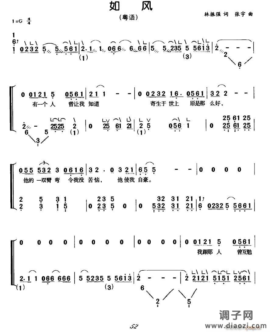 如风（林振强词 张宇曲、弹唱谱）