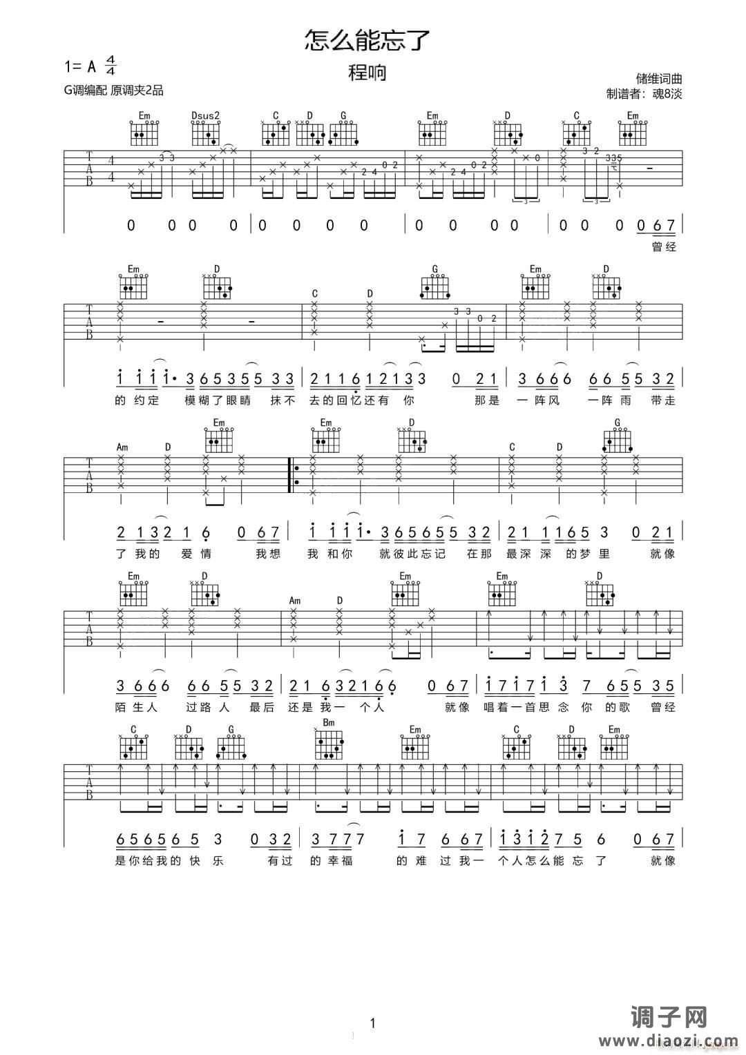 怎么能忘了 ( G调指法原版编配)