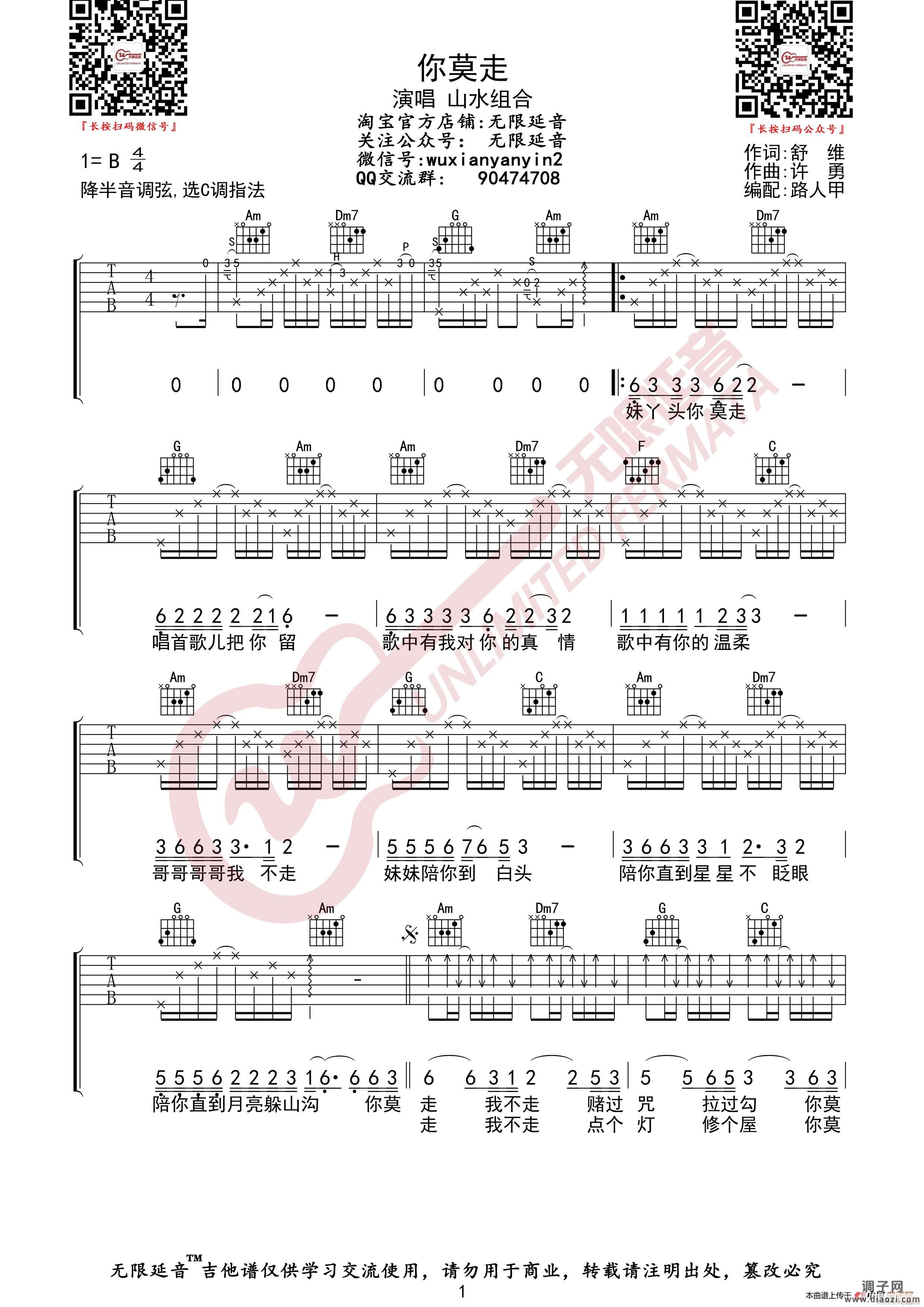 山水组合 你莫走 (无限延音编配)