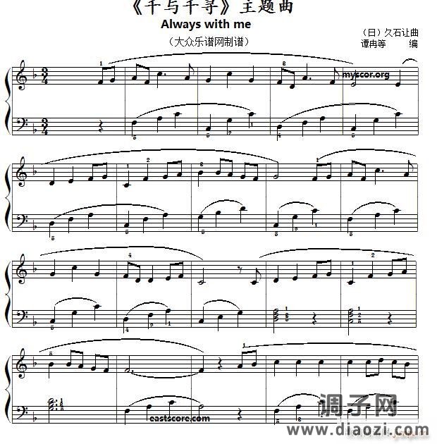 动画片《千与千寻》主题曲(儿童钢琴小曲)