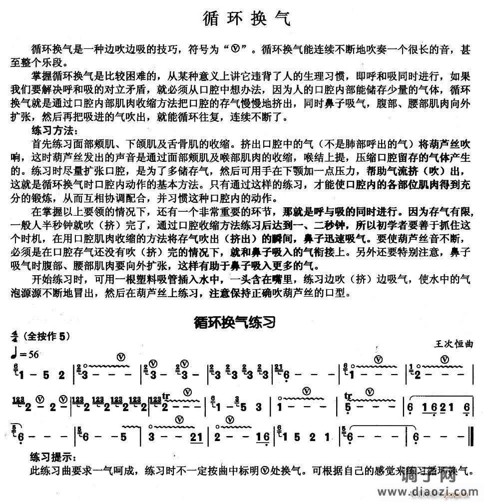 葫芦丝基本技巧练习曲——循环换气