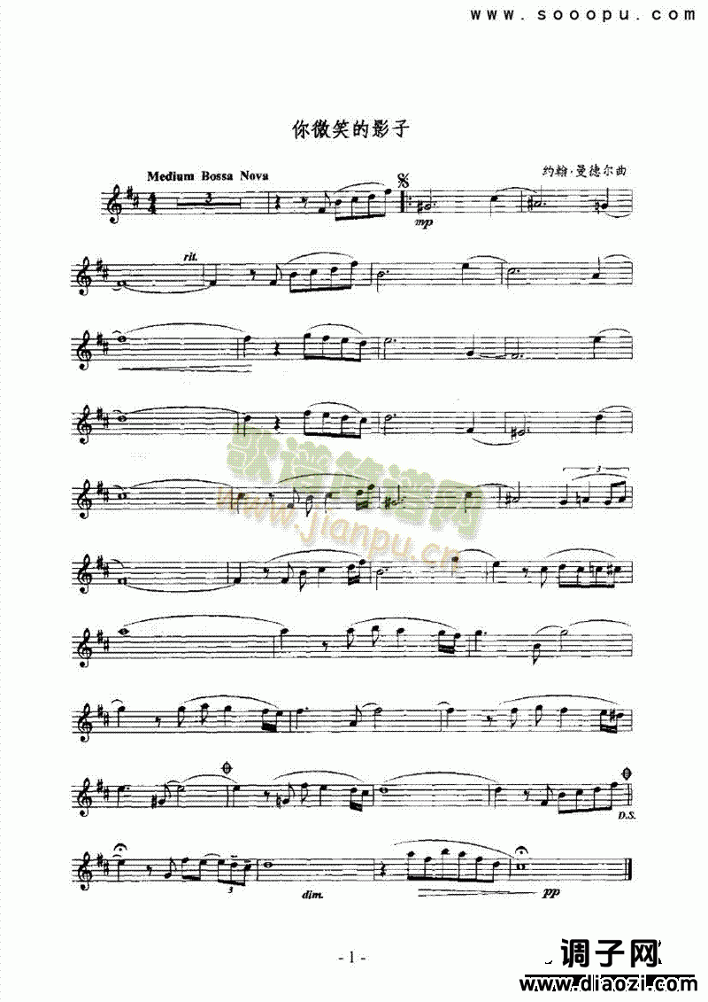 你微笑的影子 管乐类 萨克斯管